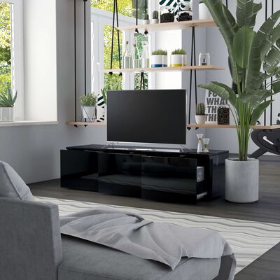 vidaXL Mueble TV madera contrachapada negro brillante 120x34x30 cm