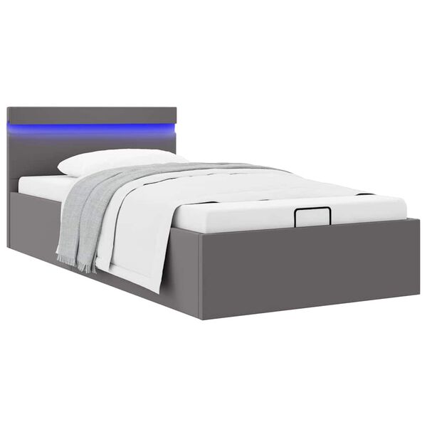 vidaXL Cama canap&eacute; hidr&aacute;ulica con LED cuero sint&eacute;tico gris 100x200 cm