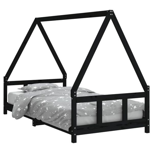 vidaXL Estructura de cama para ni&ntilde;os madera de pino negro 90x190 cm