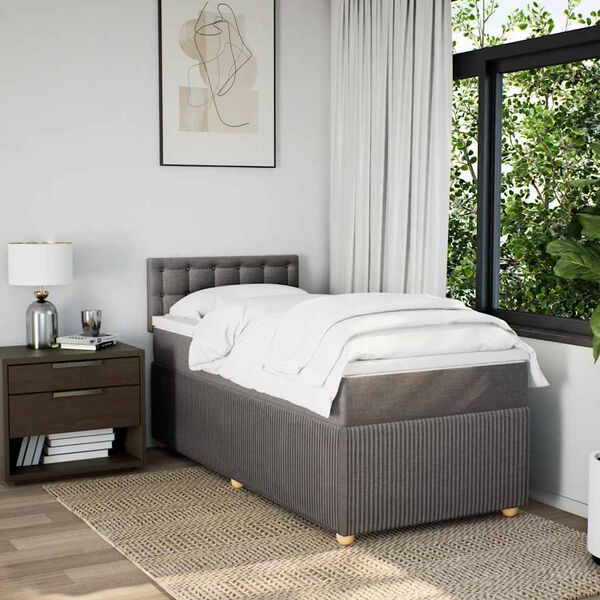vidaXL Cama box spring con colch&oacute;n tela gris taupe 90x200 cm