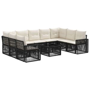 vidaXL Conjunto de sof&aacute;s de jard&iacute;n 10 uds. Negro y Blanco Crema