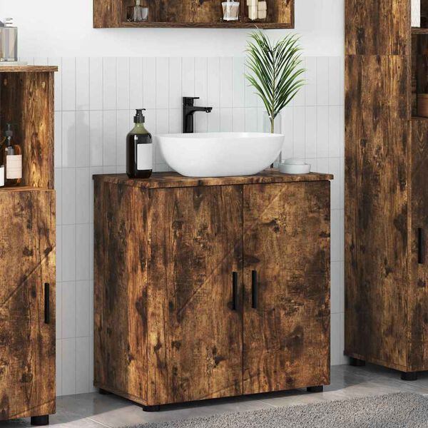 vidaXL Gabinete de Ba&ntilde;o con puerta Roble ahumado 61 x 35 x 64 cm