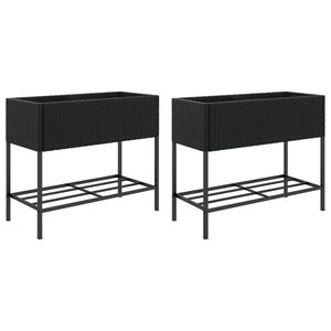 vidaXL Jardineras con estante 2 uds rat&aacute;n sint&eacute;tico negro 90x40x75 cm