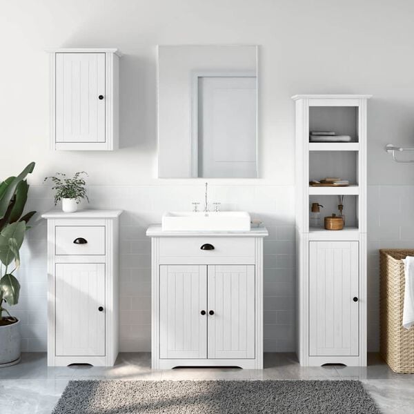 vidaXL Juego de muebles de ba&ntilde;o BODO 4 pzas madera maciza pino blanco