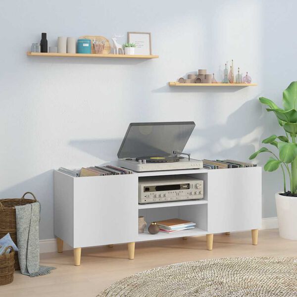 vidaXL Mueble para discos de madera de ingenier&iacute;a blanco 121x38x48 cm