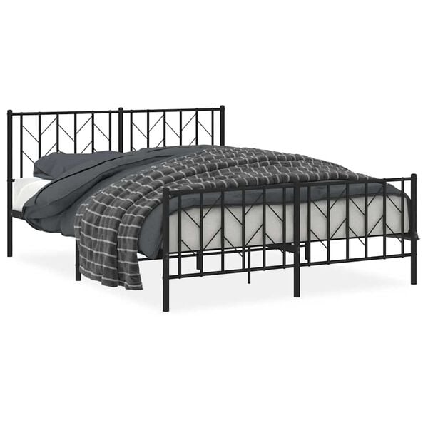 vidaXL Estructura cama sin colch&oacute;n con estribo metal negro 150x200 cm
