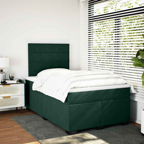 vidaXL Cama box spring con colch&oacute;n terciopelo verde oscuro 120x200 cm