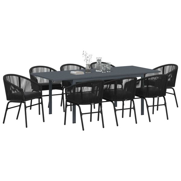 vidaXL Conjunto de Comedor de Jardín 9 pcs Negro Poliratán