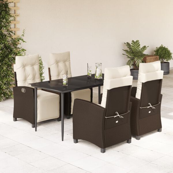 vidaXL Set comedor de jard&iacute;n 5 piezas y cojines rat&aacute;n sint&eacute;tico marr&oacute;n