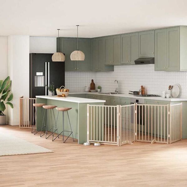 vidaXL Puerta para perros plegable 8 paneles madera de &aacute;lamo 640 cm