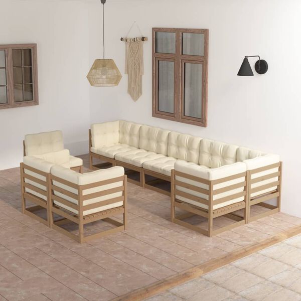 vidaXL Juego de muebles de jard&iacute;n 9 pzas y cojines madera maciza pino
