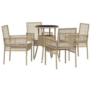 vidaXL Conjunto de Comedor de Jard&iacute;n 5 pcs Beige rat&aacute;n sint&eacute;tico