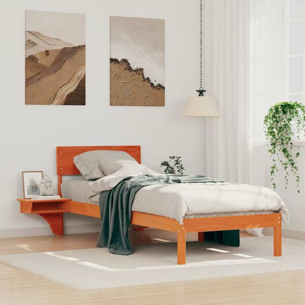 vidaXL Estructura de cama con cabecera Marr&oacute;n cera 75 x 190 cm