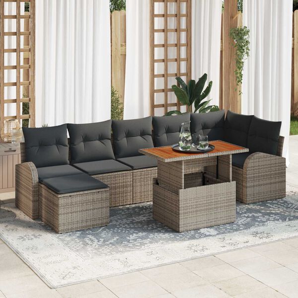 vidaXL Conjunto de sof&aacute; de jard&iacute;n 8 pcs Gris Polirat&aacute;n