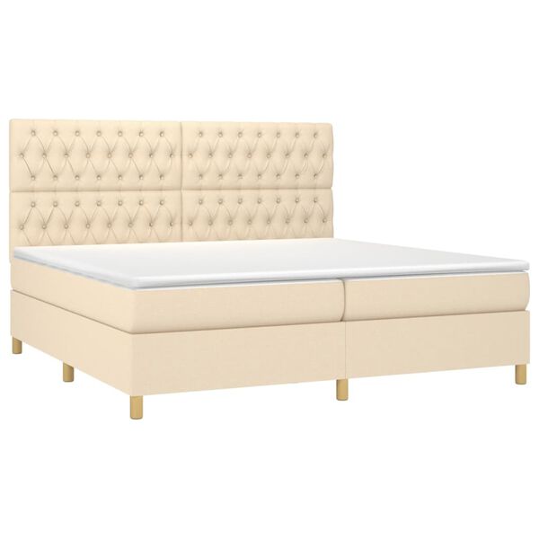 vidaXL Cama box spring colch&oacute;n y luces LED tela crema 200x200 cm