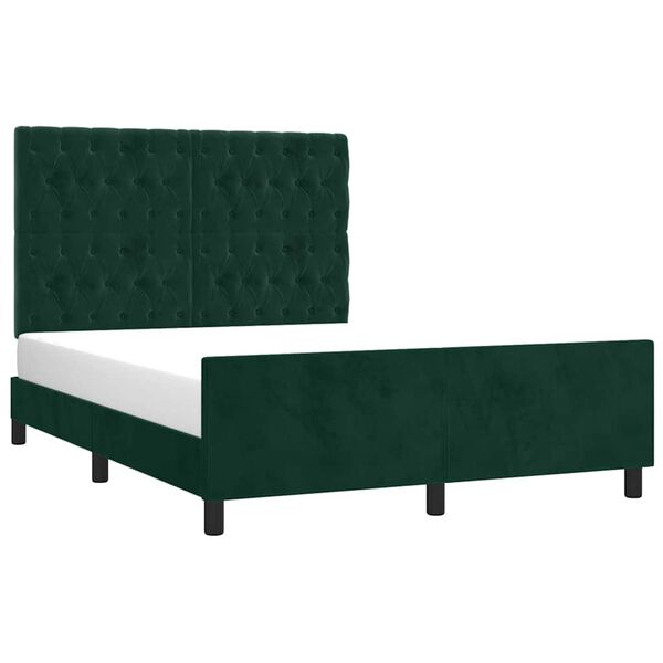 vidaXL Estructura cama sin colch&oacute;n terciopelo verde oscuro 140x190 cm