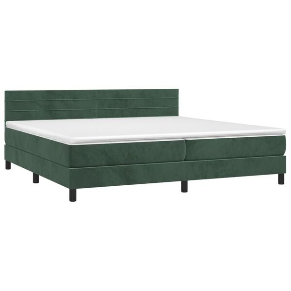 vidaXL Cama box spring colch&oacute;n y LED terciopelo verde oscuro 200x200cm