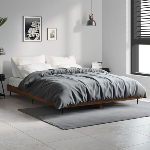 vidaXL Estructura de cama madera de ingenier&iacute;a marr&oacute;n roble 135x190 cm