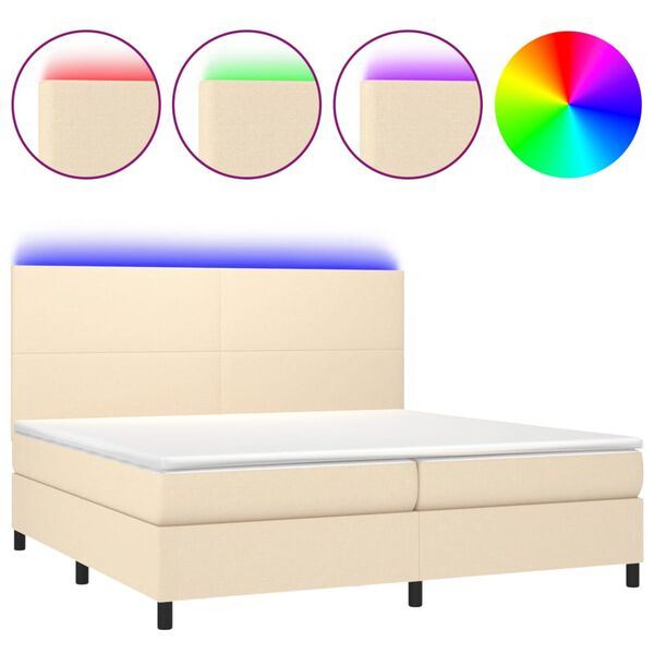 vidaXL Cama box spring colch&oacute;n y luces LED tela crema 200x200 cm