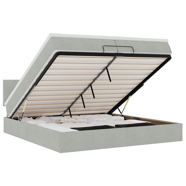 vidaXL Estructura de cama otomana con colch&oacute;n gris claro 200x200 cm