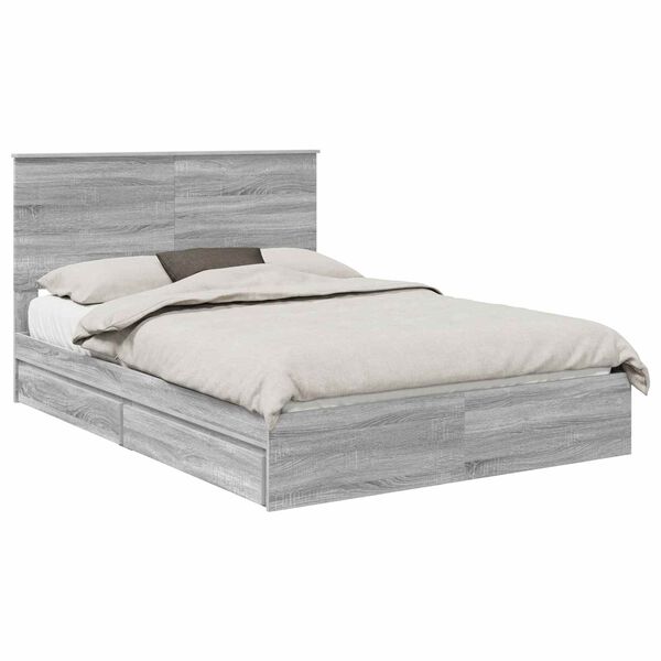 vidaXL Cama con almacenamiento con cabecera Gris Sonoma 140 x 200 cm