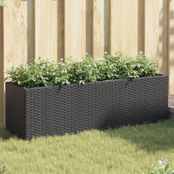 vidaXL Jardineras con 3 maceteros 2 uds rat&aacute;n PE negro 105x30x32 cm