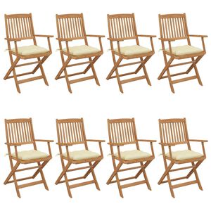 vidaXL Sillas de jard&iacute;n plegables 8 uds y cojines madera maciza acacia