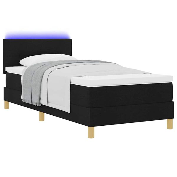 vidaXL Cama Box Spring LED con colch&oacute;n Negro 80 x 200 cm tela
