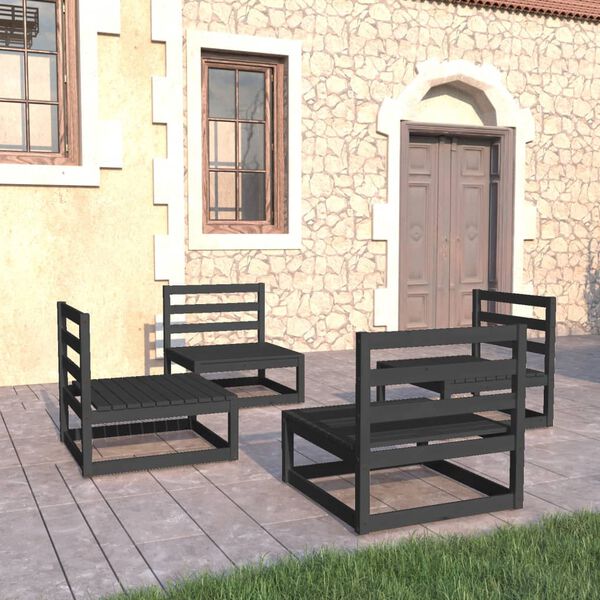 vidaXL Juego de muebles de jardín 4 pzas y cojines negro madera pino