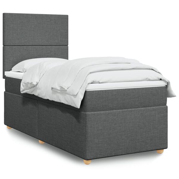 vidaXL Cama box spring con colch&oacute;n tela gris oscuro 90x200 cm