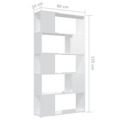 vidaXL Librería separador contrachapada blanco brillante 80x24x155 cm