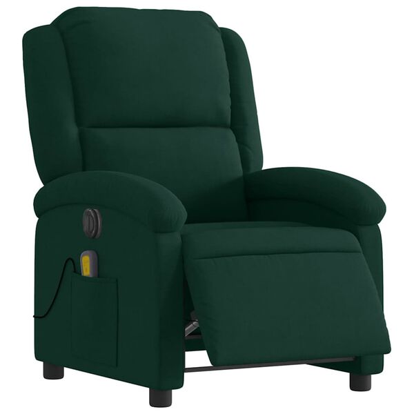 vidaXL Sill&oacute;n reclinable de masaje el&eacute;ctrico terciopelo verde oscuro