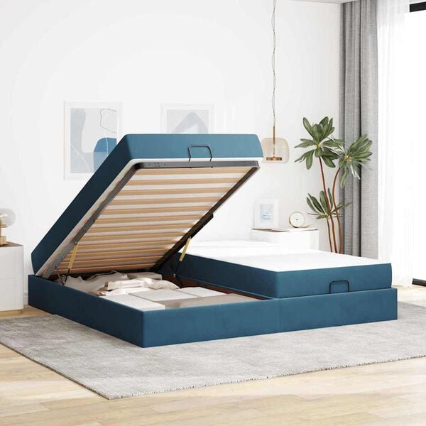 vidaXL Estructura de cama con colch&oacute;n 2 pcs Azul Terciopelo