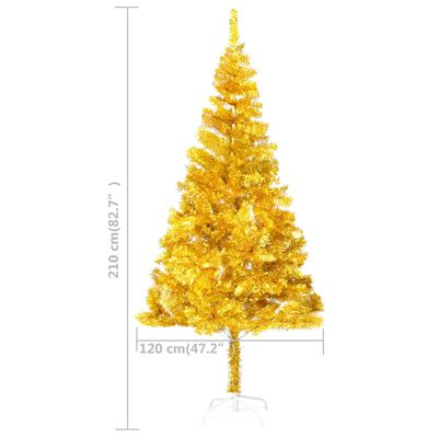 vidaXL Árbol de Navidad preiluminado con luces y soporte dorado 210 cm