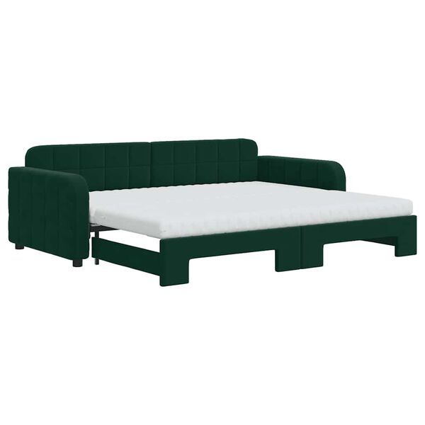 vidaXL Sof&aacute; cama nido con colch&oacute;n terciopelo verde oscuro 90x200 cm