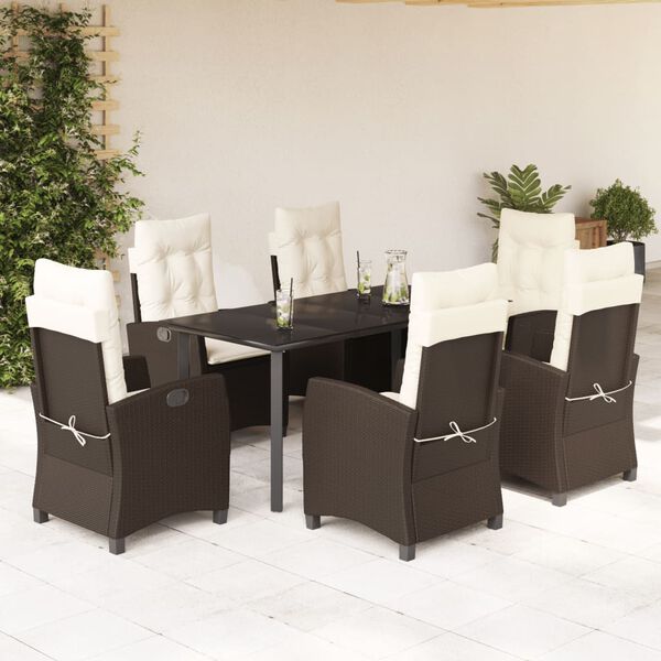 vidaXL Set comedor de jard&iacute;n 7 pzas con cojines rat&aacute;n sint&eacute;tico marr&oacute;n