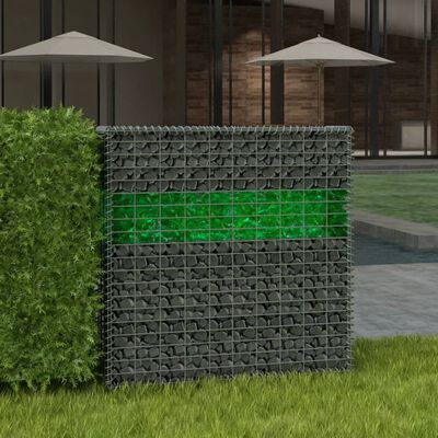 vidaXL Muro de gaviones jardín con piedras de vidrio LED 100x30x100cm