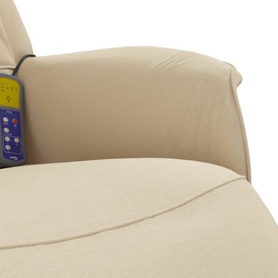 vidaXL Sillón reclinable de masaje con reposapiés tela color crema