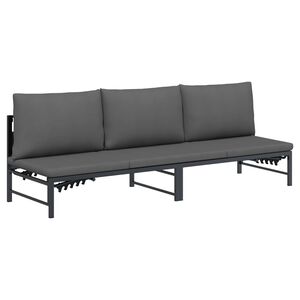 vidaXL Tumbona de Sol para 3 Personas Negro 200 x 62 x 59,5 cm