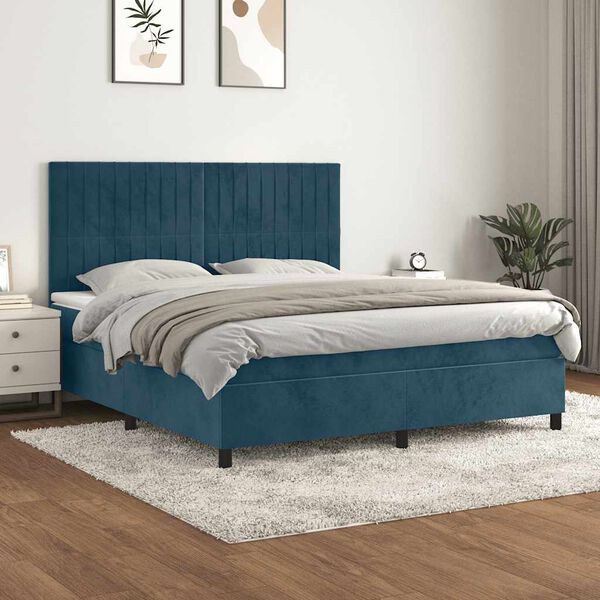 vidaXL Cama box spring con colch&oacute;n terciopelo azul oscuro 160x200 cm