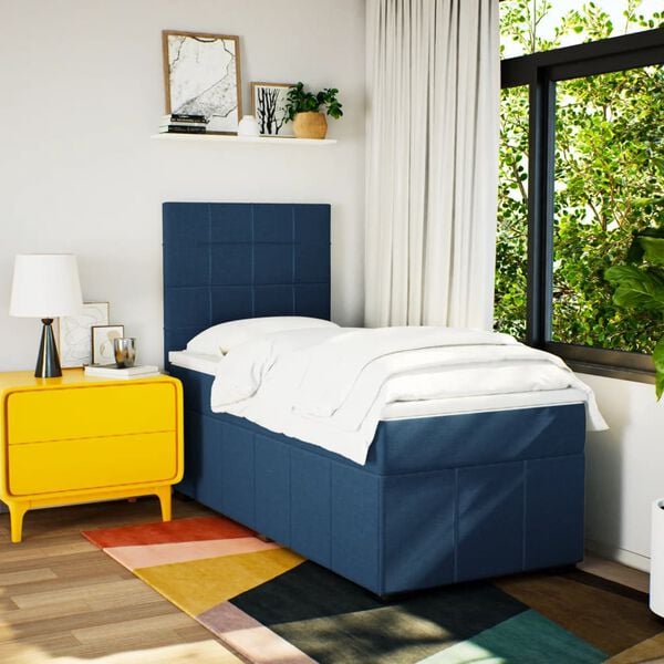 vidaXL Cama box spring con colch&oacute;n tela azul 90x190 cm