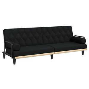 vidaXL Sof&aacute; cama con reposabrazos tela negro
