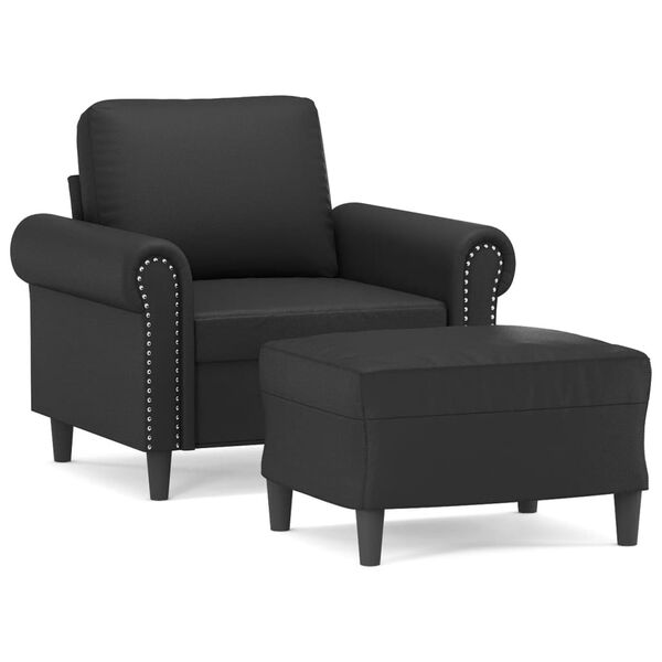 vidaXL Sillón con taburete cuero sintético negro 60 cm
