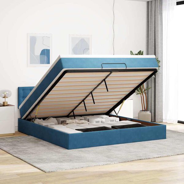 vidaXL Estructura de cama otomana con colch&oacute;n azul oscuro 160x200 cm