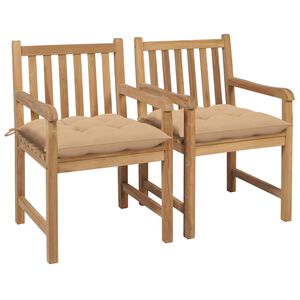 vidaXL Sillas de jard&iacute;n 2 uds madera maciza de teca con cojines beige
