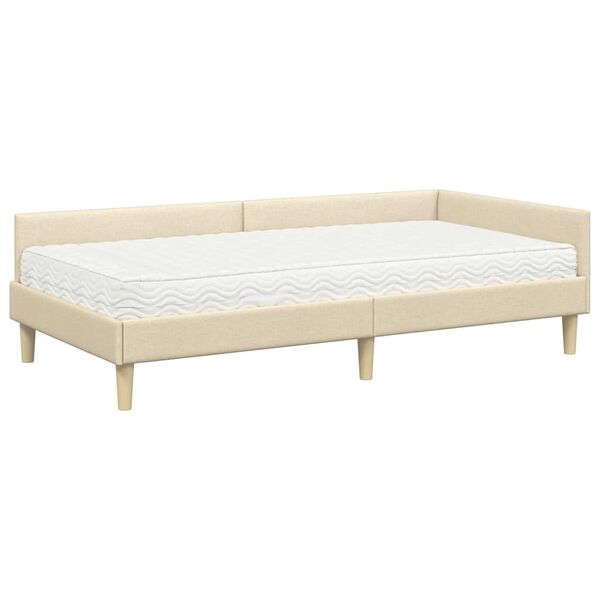 vidaXL Estructura de Cama Esquina con Colch&oacute;n 2 pcs Crema tela