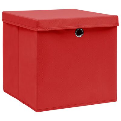 vidaXL Cajas de almacenaje con tapas 10 uds rojo 28x28x28 cm