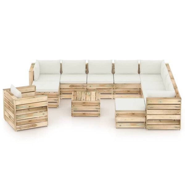 vidaXL Muebles de jard&iacute;n 12 pzas con cojines madera impregnada verde