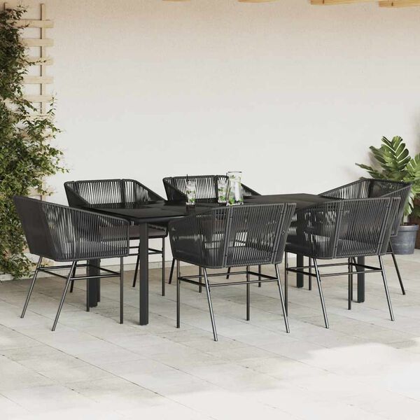 vidaXL Set de comedor de jard&iacute;n 7 piezas cojines rat&aacute;n sint&eacute;tico negro