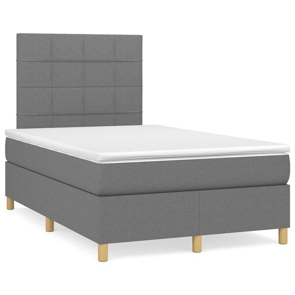 vidaXL Cama box spring con colch&oacute;n tela gris oscuro 120x190 cm